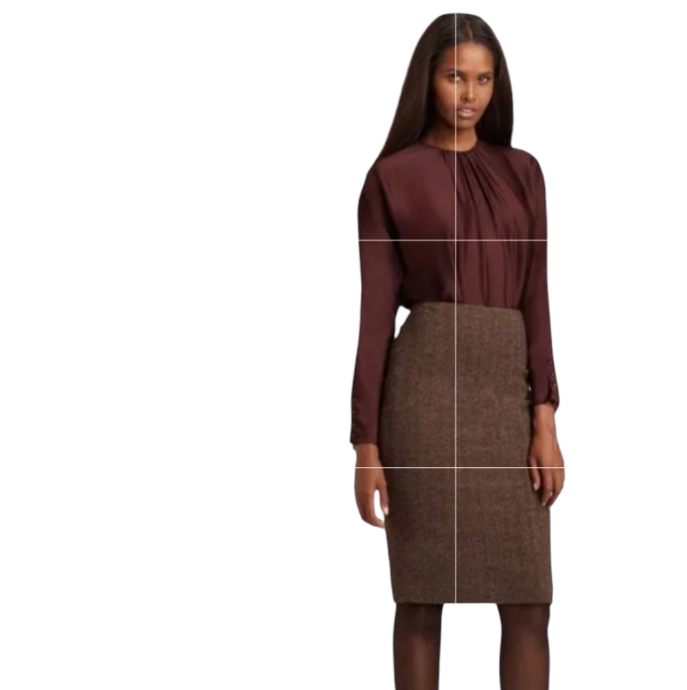 Ralph Lauren Brown Tweed Pencil Skirt with Burgundy Top
